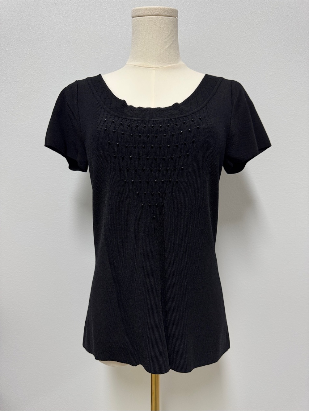 Emma James Black Short-Sleeve Knit Top with Beaded Front